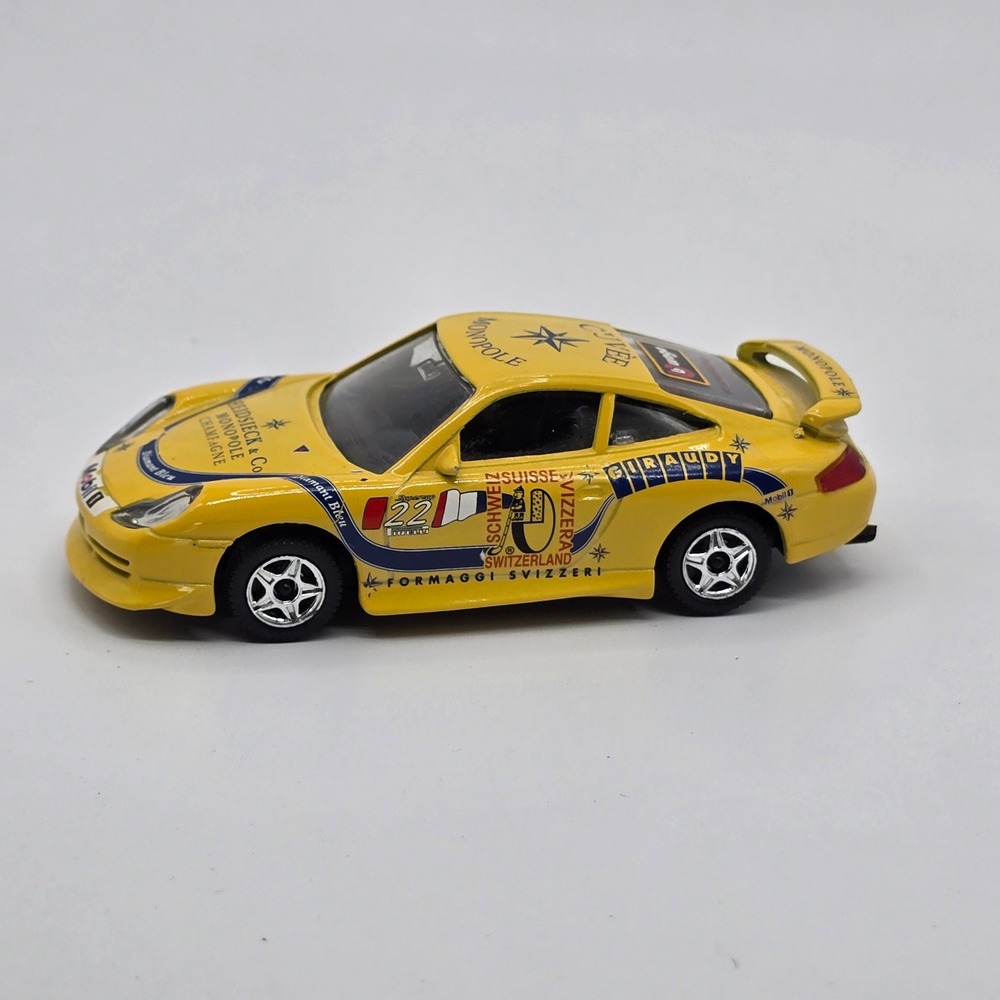 Bburago Porsche 911 Carrera 1:43 Diecast Yellow #22 Racing Car Made Italy